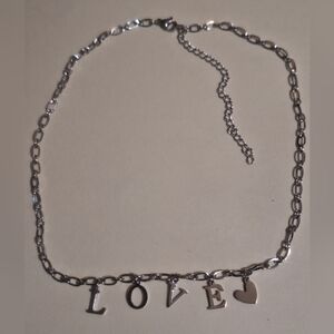 Oak & Ivy Boutique Silver Tone LOVE And Heart Necklace 16-19" NWOT